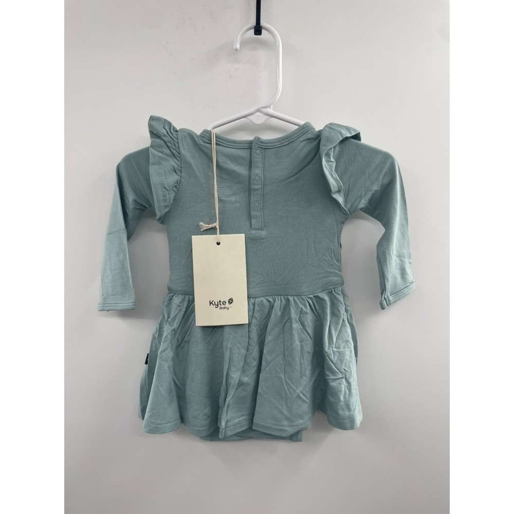 NWT Kyte Baby Long Sleeve Twirl Bodysuit Baby 3-6M Thyme Pullover Pleated Summer